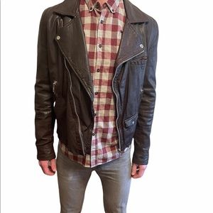 TOPMAN Brown Multi-Zip Leather Jacket Size Medium